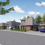 Moderne huizen met opritten in rustige straat